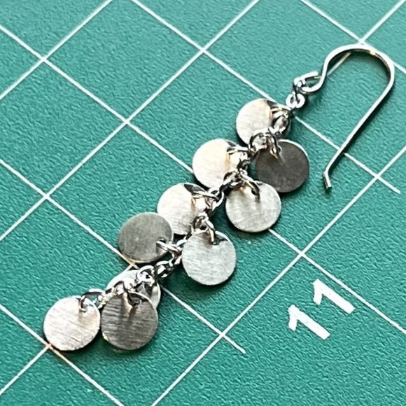 New Rhodium Plated on Sterling Silver French Earrings w/ Brushed Disks Gift Box - Picture 2 of 8